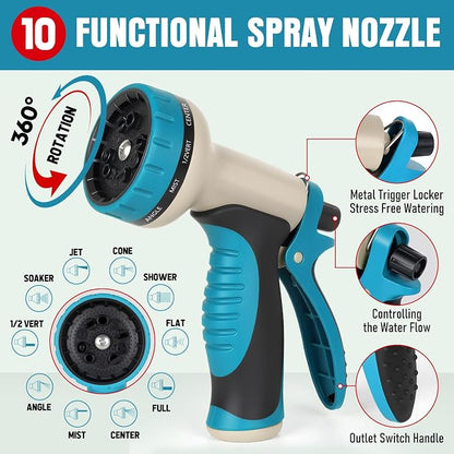 Garden Hose 75 ft x 5/8" with Nozzle, Water Hose Heavy Duty Flexible, Lightweight Kink-less Hybrid Hose with Swivel Handle, Male to Female Fittings