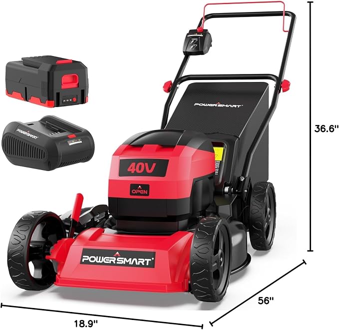 PowerSmart 40V 17" Cordless Lawn Mower with Steel Deck, Brushless Motor, Mulch/Bag/Side Discharge, 4.0Ah Battery and Charger , up to 1/8 Acre