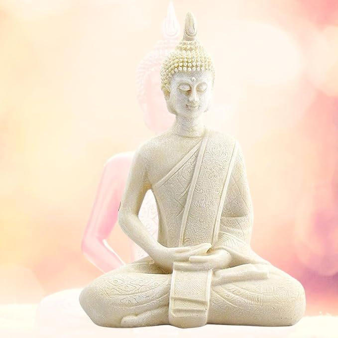 Bellaa Buddha Statue Zen Home Decor Mindfulness Meditation Sculpture Peace Harmony Dhyana Mudra Sitting Blessing Altar Figurine White