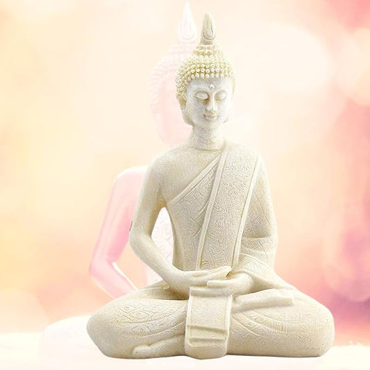 Bellaa Buddha Statue Zen Home Decor Mindfulness Meditation Sculpture Peace Harmony Dhyana Mudra Sitting Blessing Altar Figurine White