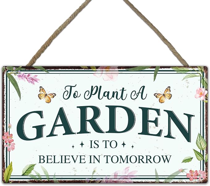 To Plant a Garden Is to Believe in Tomorrow Garden Sign - Colorful Wooden Hanging Spring Decor for Country Rustic Garage Home Farmhouse Wall Fence Decor Gift for Mothers, Grandmas, Plant Lovers -A02