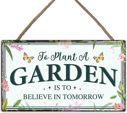 To Plant a Garden Is to Believe in Tomorrow Garden Sign - Colorful Wooden Hanging Spring Decor for Country Rustic Garage Home Farmhouse Wall Fence Decor Gift for Mothers, Grandmas, Plant Lovers -A02