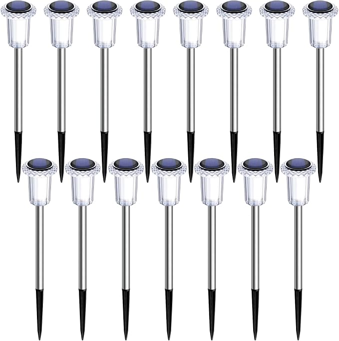 15 Pack Solar Pathway Lights Solar Lights Outdoor, Led Waterproof Yard Walkway Lighting Stainless Steel Garden Stake for Outside, Path, Landscape, Driveway, Backyard (Cold White)