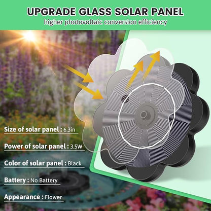 SZMP Solar Water Fountain with Flower Pattern No Battery,Faster Conversion Solar Bird Bath Fountains Glass Solar Panel,Solar Fountain for Bird Bath Garden Small Ponds Outdoor Décor