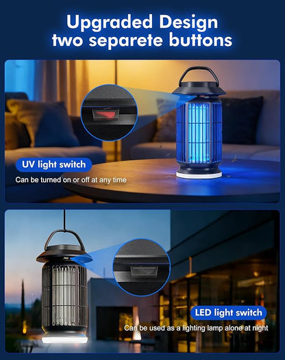 Bug Zapper Outdoor, 4000V Electric Mosquito Zapper, Fly Killer with Built-in Night Light, Insect Fly Trapper with Waterproof ABS Shell for Home, Patio & Garden, Indoor/Outdoor Use, Black