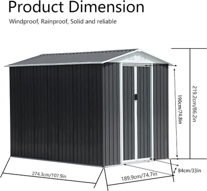 Ball & Cast 10x8 FT Outdoor Storage Shed with Windows, Metal Garden Sheds with Punched Vents and Lockable Door,Clearance Tool House with Aluminum Frames for Backyard,Patio,Grey