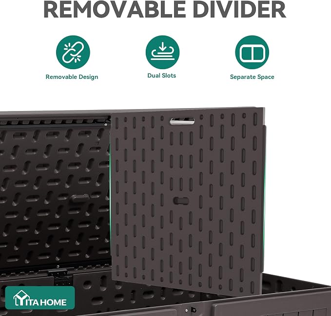 YITAHOME 220 Gallon Double-Wall Deck Box with Divider & Side Handles | Outdoor Large Storage for Patio Furniture Cushions, Garden Pool Accessories, Water Resistant & Lockable