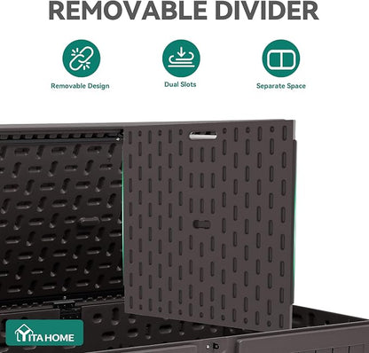 YITAHOME 220 Gallon Double-Wall Deck Box with Divider & Side Handles | Outdoor Large Storage for Patio Furniture Cushions, Garden Pool Accessories, Water Resistant & Lockable