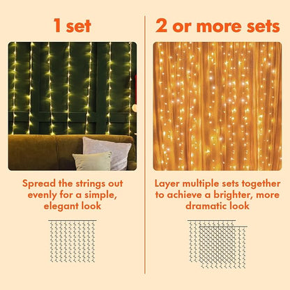 Twinkle Star 300 LED Window Curtain String Lights, Warm White, 2 Pack | 8 Modes, Fairy Lights, Wedding Party Home Garden Decor, Indoor Outdoor Wall