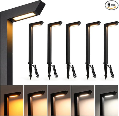 [6 Pack] CLOUDY BAY 5W LED Low Voltage Landscape Pathway Light,12-24V 1800K/2700K/3000K/4000K/5000K Selectable Path Lights,Black