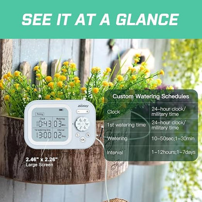 Automatic Plant Waterer Indoor Self Watering System for 15 Potted Plants, Auto Drip Irrigation Kit Programmable Water Timer with Smart Humidity Detection, Blue