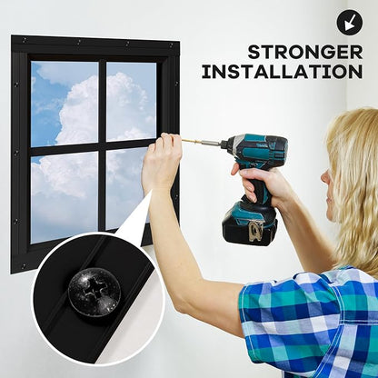 Shed Windows 2 Pack, Chicken Coop Fixed Windows 18" x 18" Black | Square Gable Flush Mounted Small Windows with Tempered Glass for Shed, Barns, Playhouse, Household, Garage
