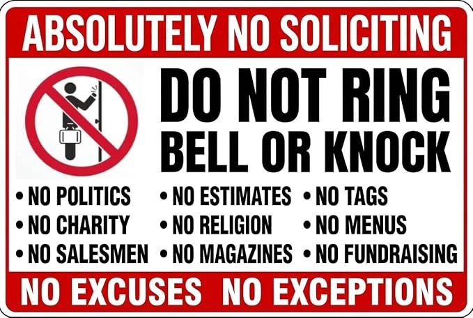 No Soliciting Sign for Front Door, Funny “Don’t Knock or Ring Doorbell” Aluminum Door Sign, 12 * 8 Inch No Soliciting Sign for House, Home Decor, Entryway, Porch & Office