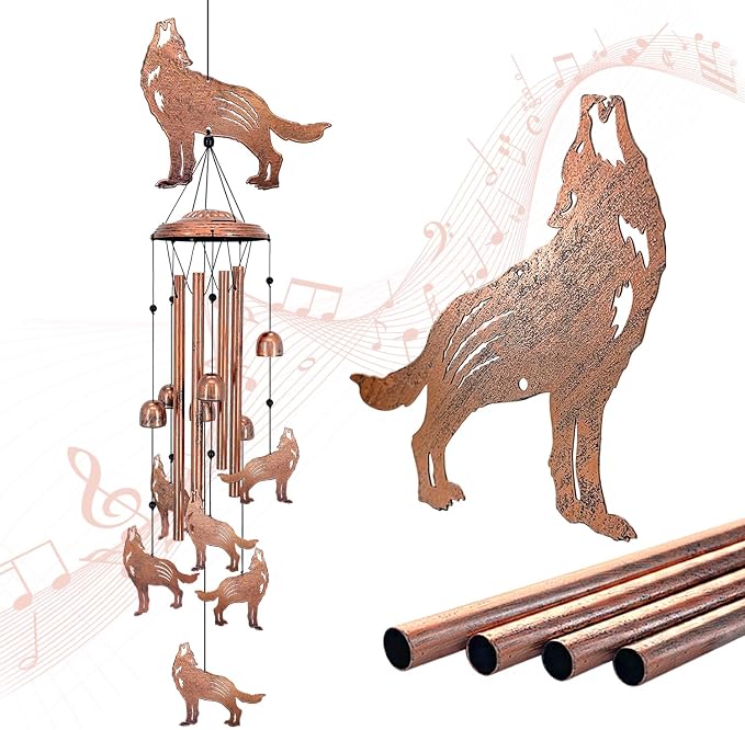 Wolf Wind Chimes for Outside,Wolf Gifts for Women/Men/Sympathy Gift/Memorial Gifts/Birthday Festival Metal windchimes Outdoors/Indoors,Patio,Garden Decor,Home,Porch,Yard Decor
