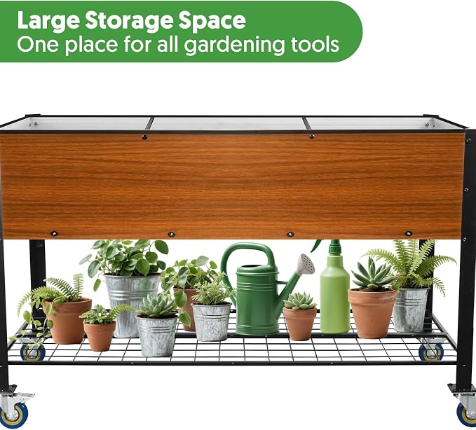 Raised Garden Bed with Legs and Wheels, Self-Watering Planter Box, 48x24x30 in Elevated Raised Bed with Drainage Hole, Built to Withstand Sun, Rain, and Wind for Up to 2 Years