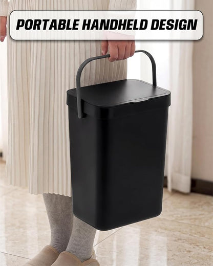 3.2 Gallons Hanging Trash Can with Slide Lid - Kitchen Garbage Can, Under Sink Trash Can, Garbage Can for Bathroom, Waste Bucket Outdoor Indoor, 12L(Black)