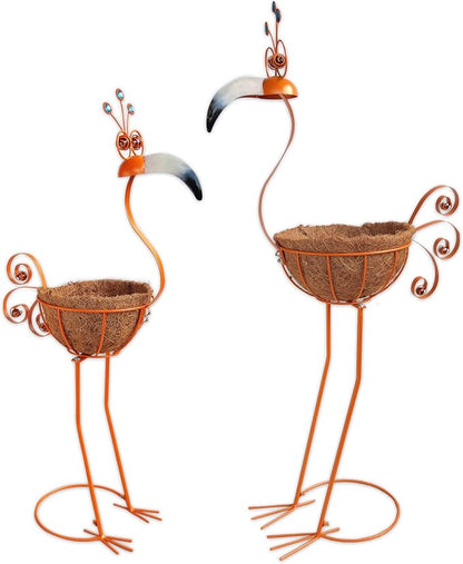 COOZZYHOUR Metal Toucan Planter with Basket - Bird Planters for Outdoor Indoor Lawn,Yard,Porch,Patio, Garden Decorations（Set of 2）