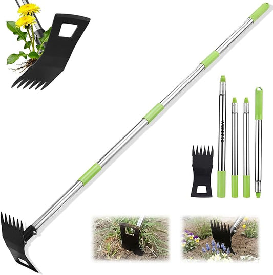 WORKPRO Weed Puller Tool with Long Handle, 2-in-1 Garden Hoe & Weed Rake | 29"-56" Adjustable Manual Weeding Tool, Uprooting Weed Remover Gardening Weeder Tools for Yard, Lawn, Patio and Garden
