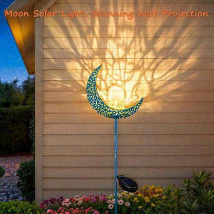 Homeimpro Moon Solar Garden Lights Outdoor Stakes, Waterproof Crackle Glass Metal Yard Lights for Lawn, Patio Accessories, Backyard Decor, Birthday Gifts for Mom