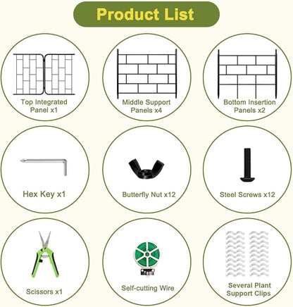 50"x17" A-Frame Cucumber Trellis for Raised Bed, Heavy Duty All-Metal Support for Climbing Plants, Cucumbers, Tomatoes & Beans, Easy Assembly, with Bonus Shears & Accessories, 1 Pack, Black, YOBAZAN