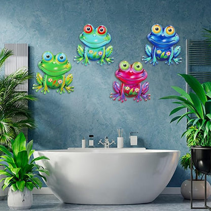 Junware Metal Frog Wall Decor, 4Pcs Frog Iron Wall Art Sculptures Art Frogs Wall Hanging Sculpture Decoration.Outdoor Fence Art for Home Garden, Fence, Patio, Yard, Bedroom Outside Gifts for Adults