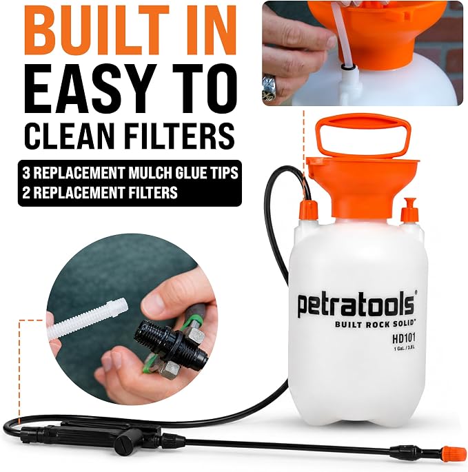 PetraTools LOCKSCAPE Mulch Glue Sprayer 1 Gal - Standard Kit (HD101) | Pump sprayer for mulch glue, rock glue, landscape adhesive, fertilizer, weed killer and lawn and garden chemicals
