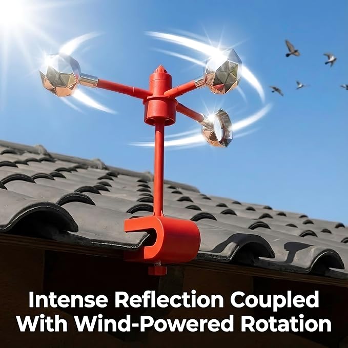 Bird Scare Reflective Device,Silver, Wind Powered Spinning, Bird Reflectors, Keep Pigeon Woodpeckers and Seagull Away for Garden Patio Yard (Orange, 2Pcs)