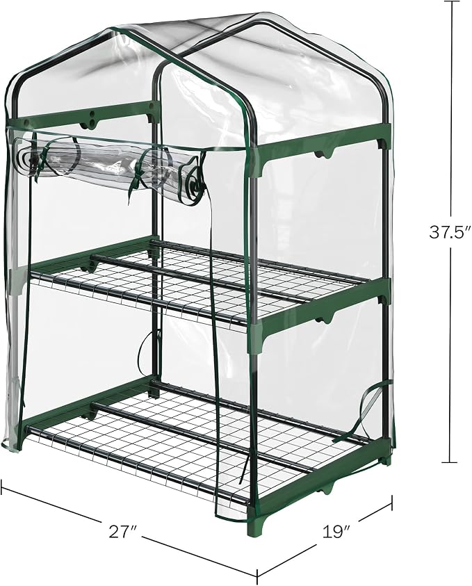 2 Tier Mini Greenhouse - Portable Greenhouse with Steel Frame and PVC Cover for Indoor or Outdoor - 27 x 19 x 37.5-Inch Green House by Pure Garden