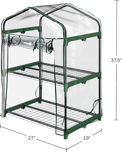 2 Tier Mini Greenhouse - Portable Greenhouse with Steel Frame and PVC Cover for Indoor or Outdoor - 27 x 19 x 37.5-Inch Green House by Pure Garden