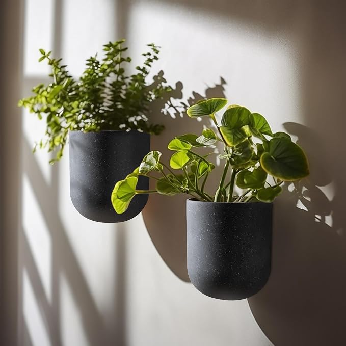 LA JOLIE MUSE Wall Hanging Planters for Indoor Plants，Hanging Flower Pots for Air Plants Succulent, Set of 2, 5.7L*4.1W*7H, Weathered Gray