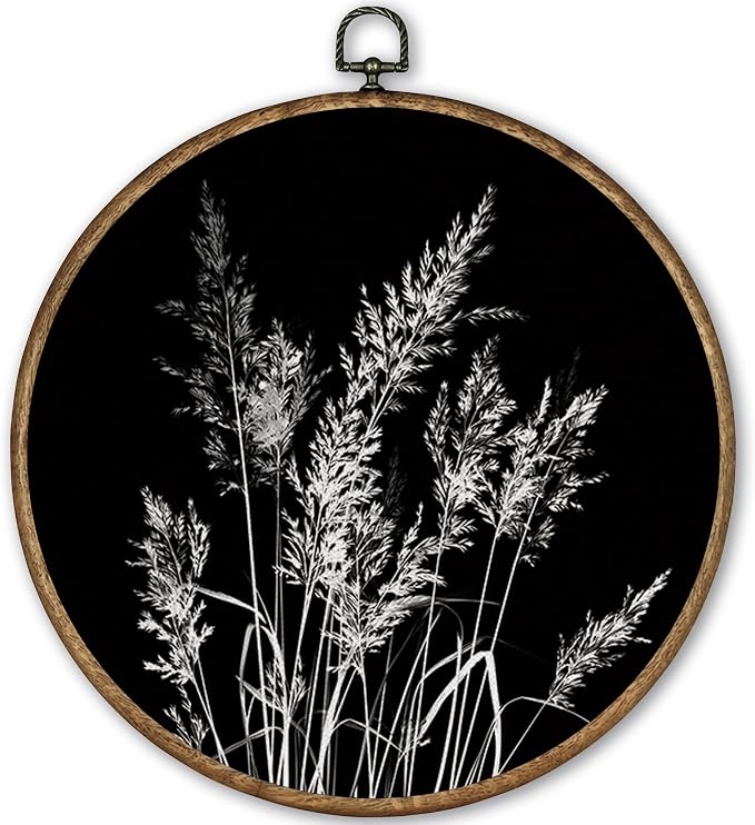 TLESKE Black Vintage Botanical Round Wall Art Decor Framed 10x10, Boho Fall Wildflower Floral Canvas Wall Art Prints Artwork, Rustic Wall Hanging Room Door Decor Decorations for Bedroom Living Room