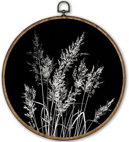 TLESKE Black Vintage Botanical Round Wall Art Decor Framed 10x10, Boho Fall Wildflower Floral Canvas Wall Art Prints Artwork, Rustic Wall Hanging Room Door Decor Decorations for Bedroom Living Room