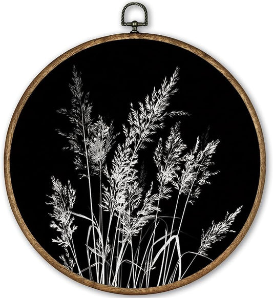 TLESKE Black Vintage Botanical Round Wall Art Decor Framed 10x10, Boho Fall Wildflower Floral Canvas Wall Art Prints Artwork, Rustic Wall Hanging Room Door Decor Decorations for Bedroom Living Room
