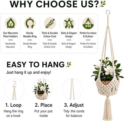 Shappy 2 Pack Boho Macrame Plant Hanger, Large Hanging Planter Plant Holder Pot Hanger Hanging Basket Wall Planters, Plants Lover Gift for Indoor Garden (Spiral Knot,White)