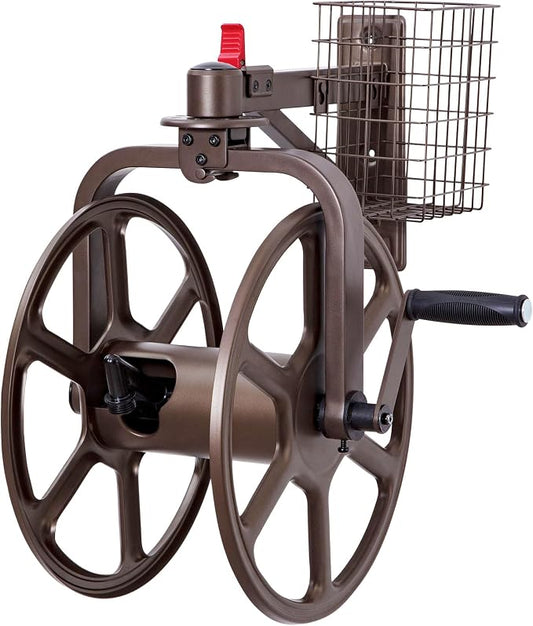 Liberty Garden Single Arm Navigator Hose Reel with Pull Up Latch, Bronze