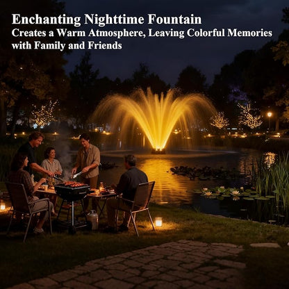 Pond Fountain Aerator with Lights, 1 HP with Dynamic RGB Lighting, Adjustable Modes, Digital Timer, for Large Ponds, Lakes & Outdoor Water Features, 15,000 GPH, 750W 110V, 100FT Cord