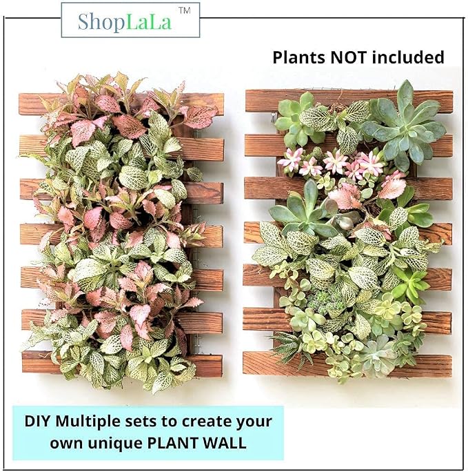 ShopLaLa Wall Planter (40cm, 2 Pack) Wooden Succulent Air Plant Wall Hanger | Orchid Planter Frame Display Outdoor Plants Wall Mount Holder Vertical Garden Plant Wall Decor Macetas para Orquideas