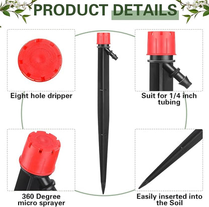 SiliFine 120 Pcs Drip Irrigation Emitters for 1/4'' Drip Irrigation Tubing 60 Irrigation Emitters Sprayer 60 Adjustable 360 Degree Water Flow Drippers for Patio Lawn Garden Watering