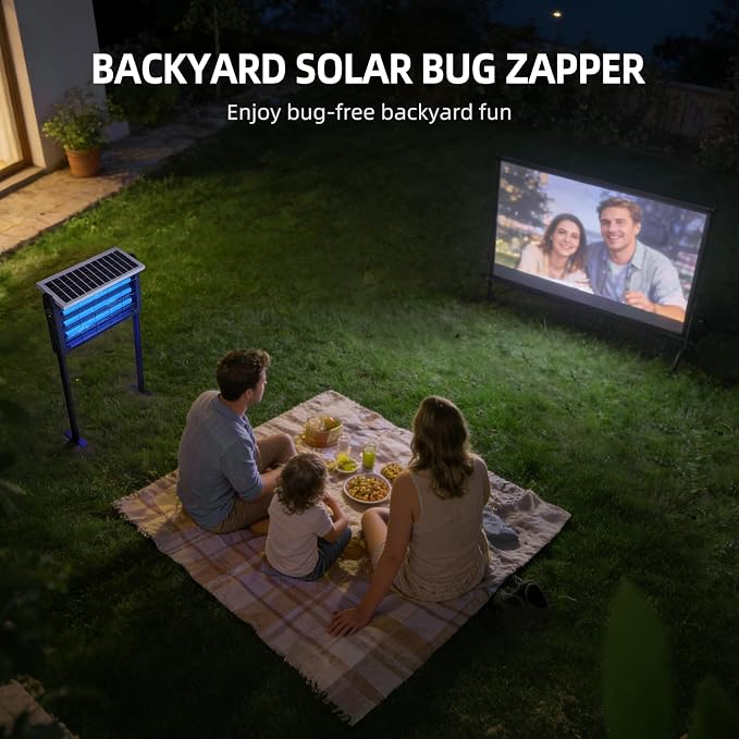 Solar Bug Zapper Outdoor for 3000 sq.ft, Waterproof Mosquito Zapper, Rechargeable Fly Zapper with 3 LED Tube,Cordless Solar Mosquito Killer for Patio Yard Garden Camping with 13W Solar Panel (9023B)