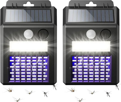 Solar Bug Zapper Outdoor - 2-in-1 Waterproof Cordless Mosquito Zapper with 3 Modes, Motion Sensor Light & UV Light, Rechargeable Mosquito Killer Lamp for Patio Yard Garden