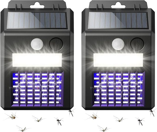 Solar Bug Zapper Outdoor - 2-in-1 Waterproof Cordless Mosquito Zapper with 3 Modes, Motion Sensor Light & UV Light, Rechargeable Mosquito Killer Lamp for Patio Yard Garden