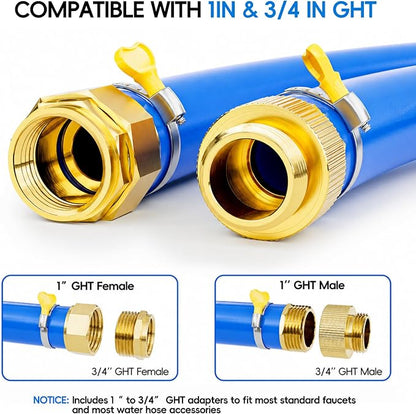 SPECILITE Hot/Cold Garden Water Hose 25 ftx 1 in, -50℉ To 190℉, Heavy Duty, Flexible, Burst 605 Psi, Lightweigh, Upgraded Rubber Pipe with 3/4" Brass Fittings For Backyard, Outdoor, Farm, Blue