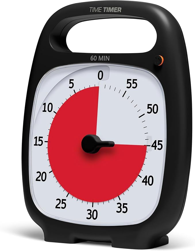 TIME TIMER Plus 60 Minute Desk Visual Timer - Countdown Timer with Portable Handle for Classroom, Office, Homeschooling, Study Tool with Silent Operation (Charcoal)