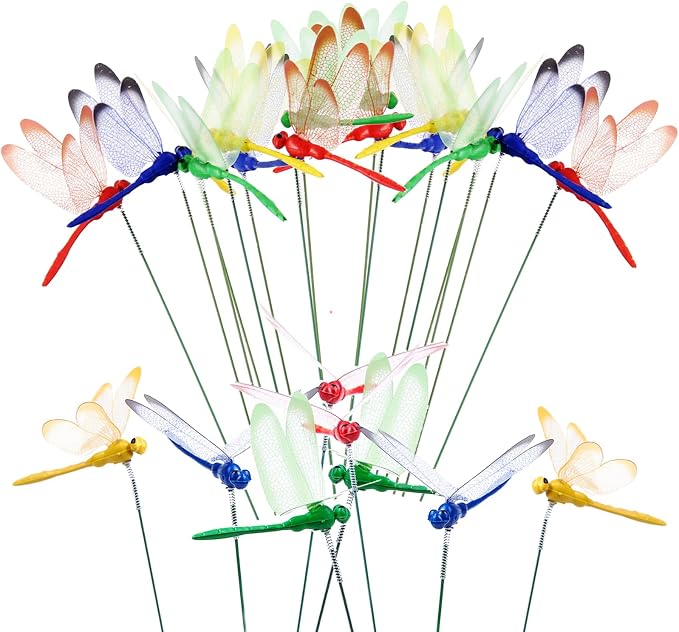 3D Decorative Dragonfly Garden Stakes Dragonflies Garden Decorations for Yard Patio Lawn Plant Flower Pot Decor, 25 Pcs