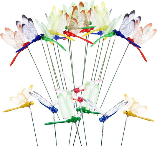 3D Decorative Dragonfly Garden Stakes Dragonflies Garden Decorations for Yard Patio Lawn Plant Flower Pot Decor, 25 Pcs