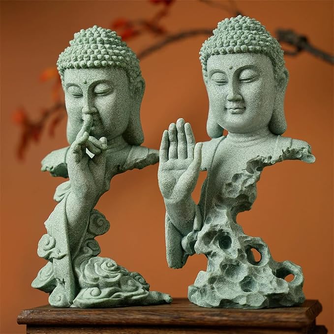 livelyfish Meditating Buddha Statue Zen Garden Statues Sandstone Thinker Buddha Sculpture Figurine for Fish Tank Aquarium Home Decorations, Gift (B)