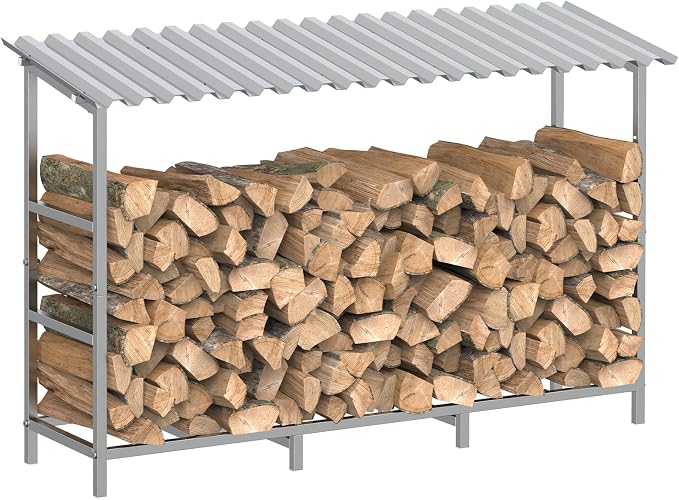 LIANTRAL 4ft Firewood Rack Outdoor with Cover, Heavy Duty Metal Fire Wood Storage Rack for Indoor Outdoor, Log Holder Stand for Fireplace