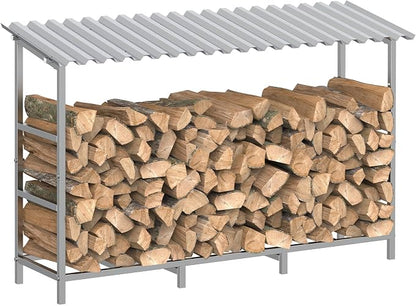 LIANTRAL 4ft Firewood Rack Outdoor with Cover, Heavy Duty Metal Fire Wood Storage Rack for Indoor Outdoor, Log Holder Stand for Fireplace