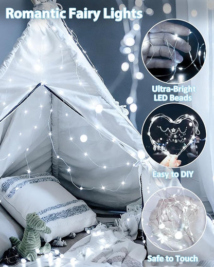 2 Pack 60 LED Fairy Lights Battery Operated with Timer, 20FT Waterproof String Lights Indoor Outdoor, Cuttable Battery Light for Home Bedroom Wedding DIY Centerpiece Christmas Decorations (Cool White)