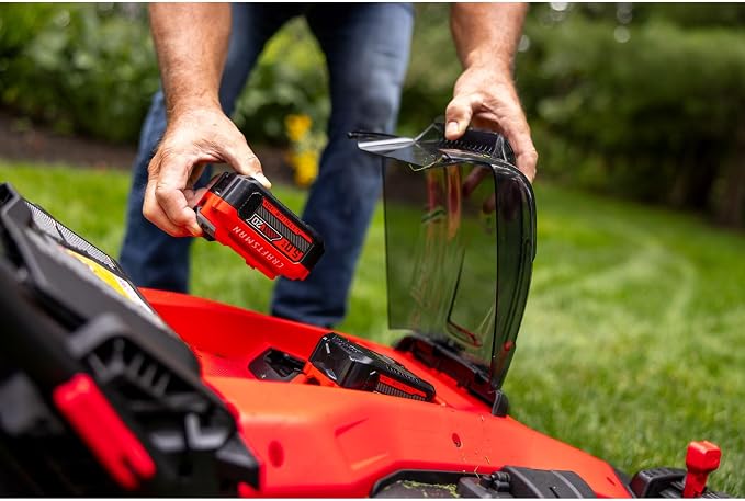 CRAFTSMAN V20 20 in Lawn Mower, 2 x 5Ah Batteries and 2 Chargers Included, High Effeciency Brushless Motor, Push Mower, Up to 50 Min of Runtime, Lightweight, Grass Bag, Low Profile (CMCMW220P2)